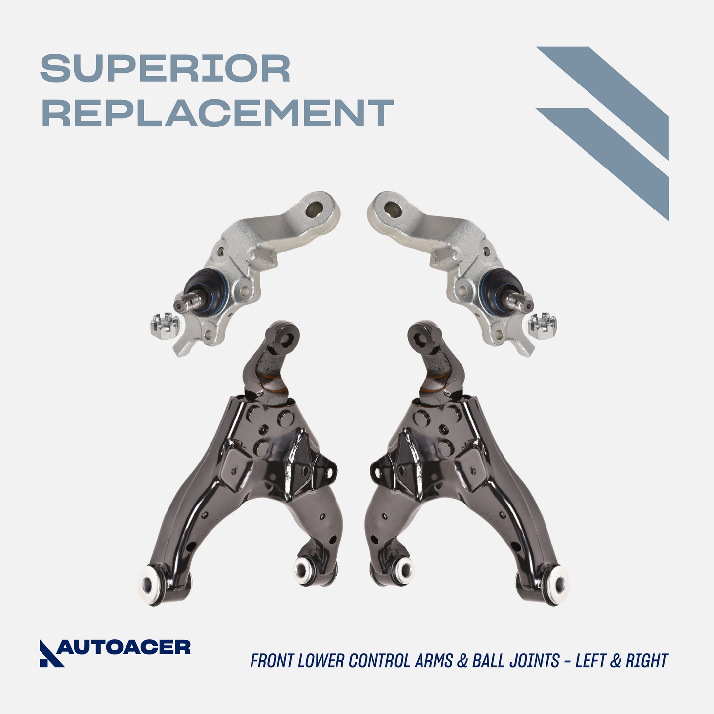 Front Suspension Kit 14 Pcs - Front Upper, Lower Control Arms with Bushings, Ball Joints, Inner Outer Tie Rods & Camber Bolt Toyota Tacoma 4WD 1995-2004, Pre-Runner 2WD 1998-2004