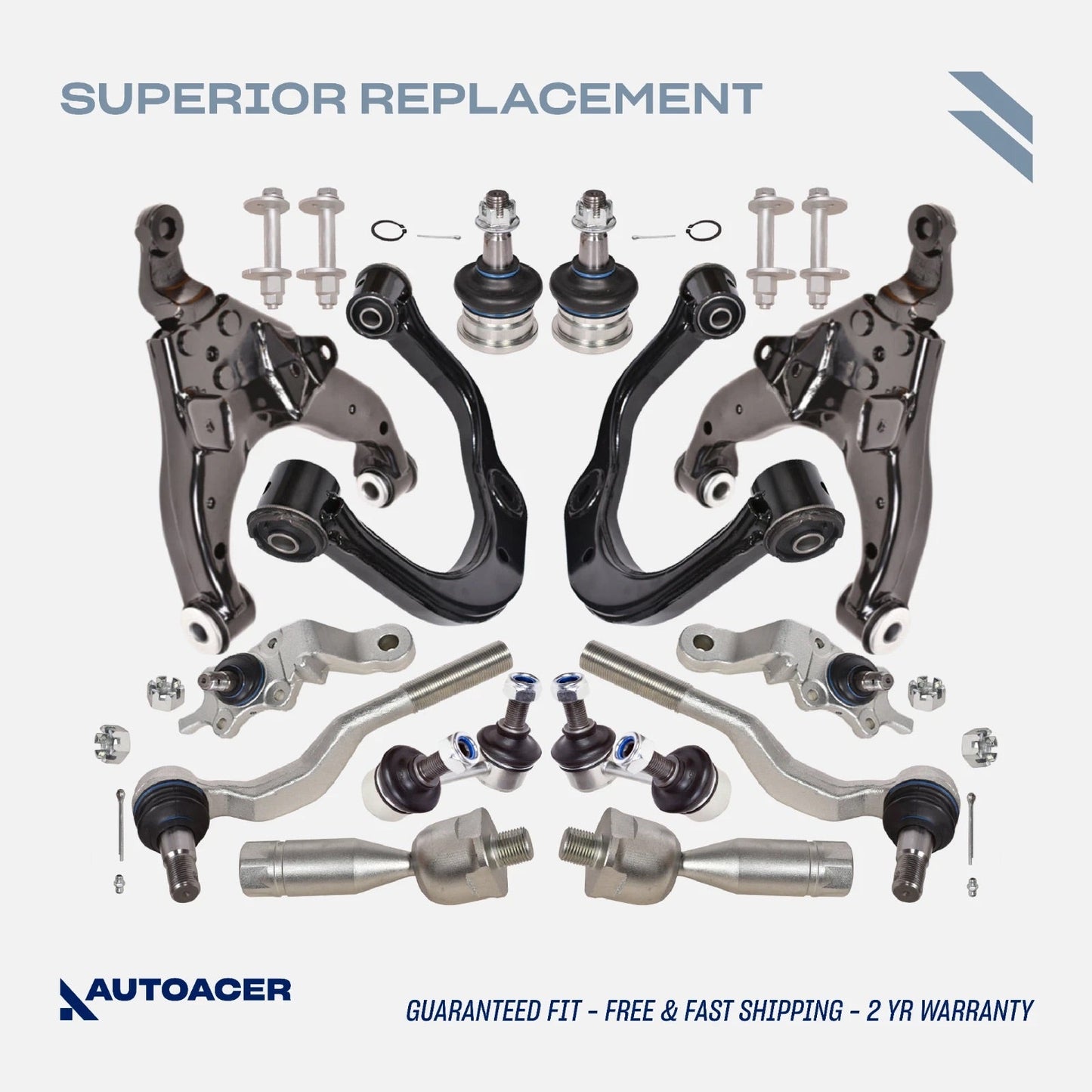 Front Suspension Kit 16 Pcs - Front Upper Lower Control Arms W/Bushings, Ball Joints, Tie Rods, Sway Bar Links & Camber Bolt Kit for TACOMA 2001-2004 4WD, PRE-RUNNER 2001-2004 2WD