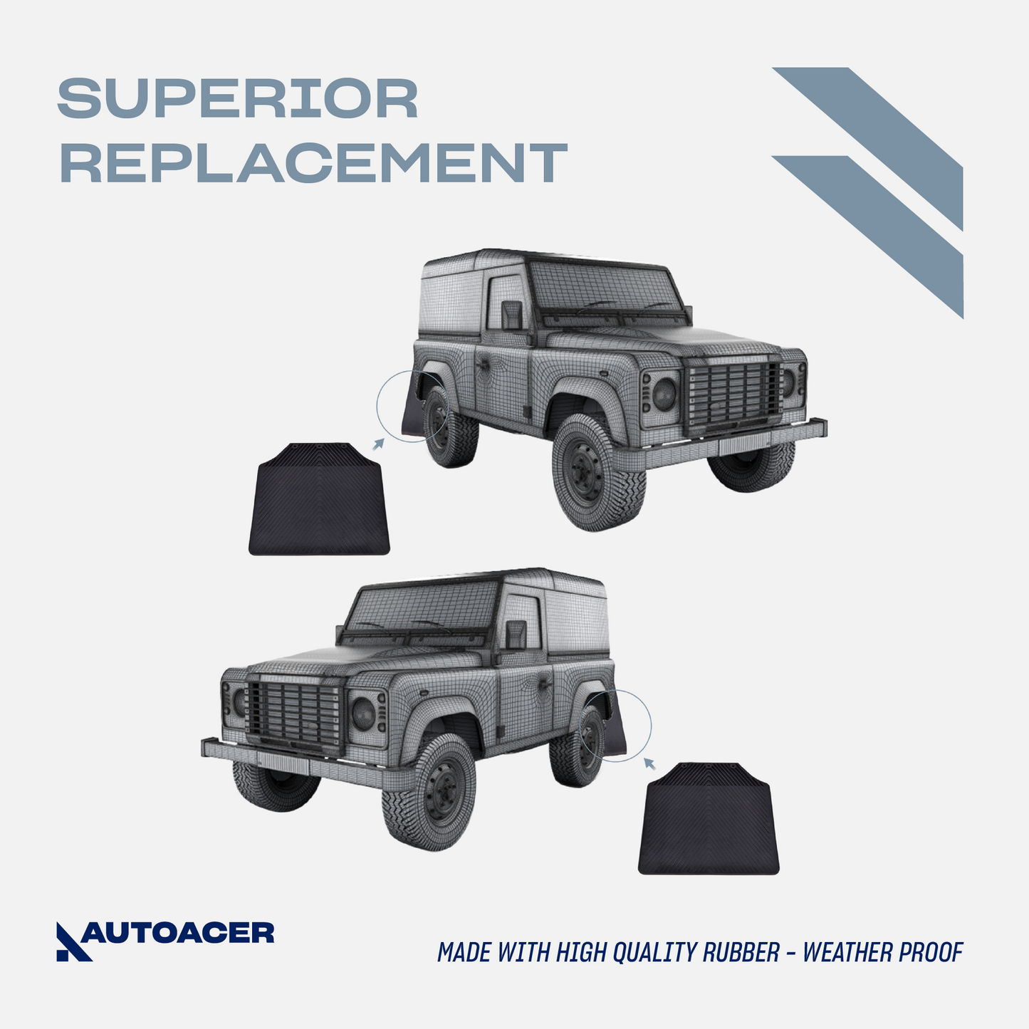 AUTOACER - 4pc Front & Rear Rubber Mud Flaps Guards for Land Rover Defender L315, L316 (All Models 90, 110, 130)