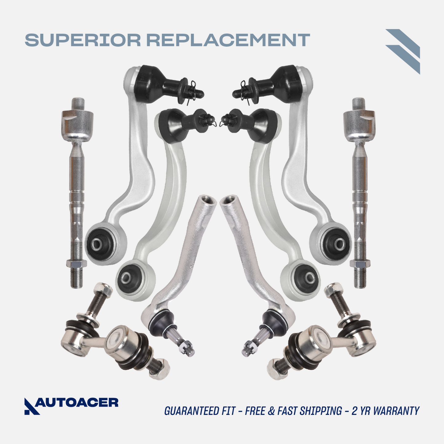 AUTOACER - 10p Front Upper Suspension Arms, Tie Rods & Links For Lexus LS460 RWD