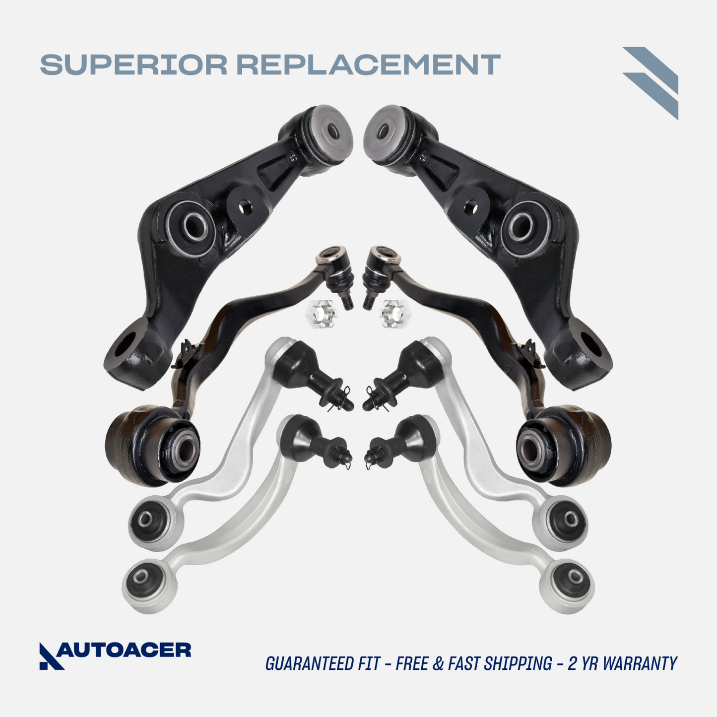AUTOACER - 8p Complete Front Suspension Arm Kit for Lexus LS460 LS600h AWD 07-17