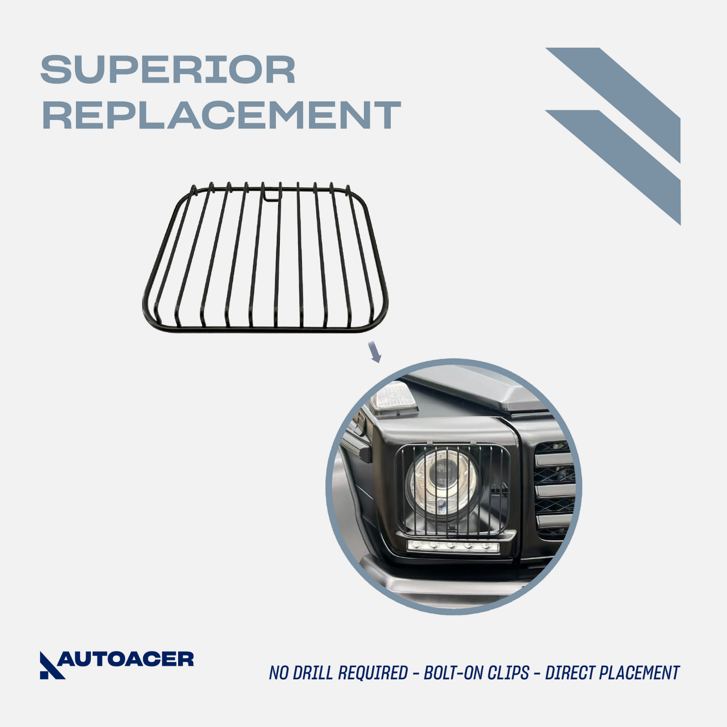 AUTOACER -2p HD Front Headlight Guard Grills For Mercedes G-Class W463 1990-2018