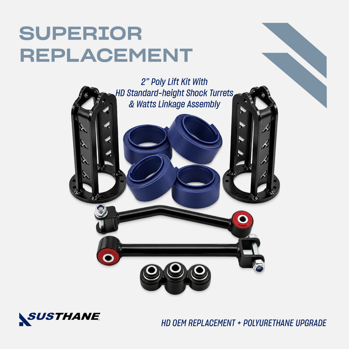 AUTOACER 9pc Lift Kit HD Cranked Watts Arms PU Bushes Turrets For LR Discovery 2