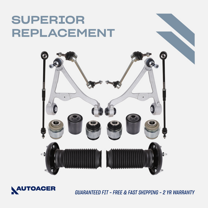 Rear Suspension Kit 14 piece - Control Arms with Ball Joints & Bushes, Hydra Bushings, Stabilizer Bar Links, Tie Rods & Strut Mount Assembly for Jaguar S-Type 1999-2008