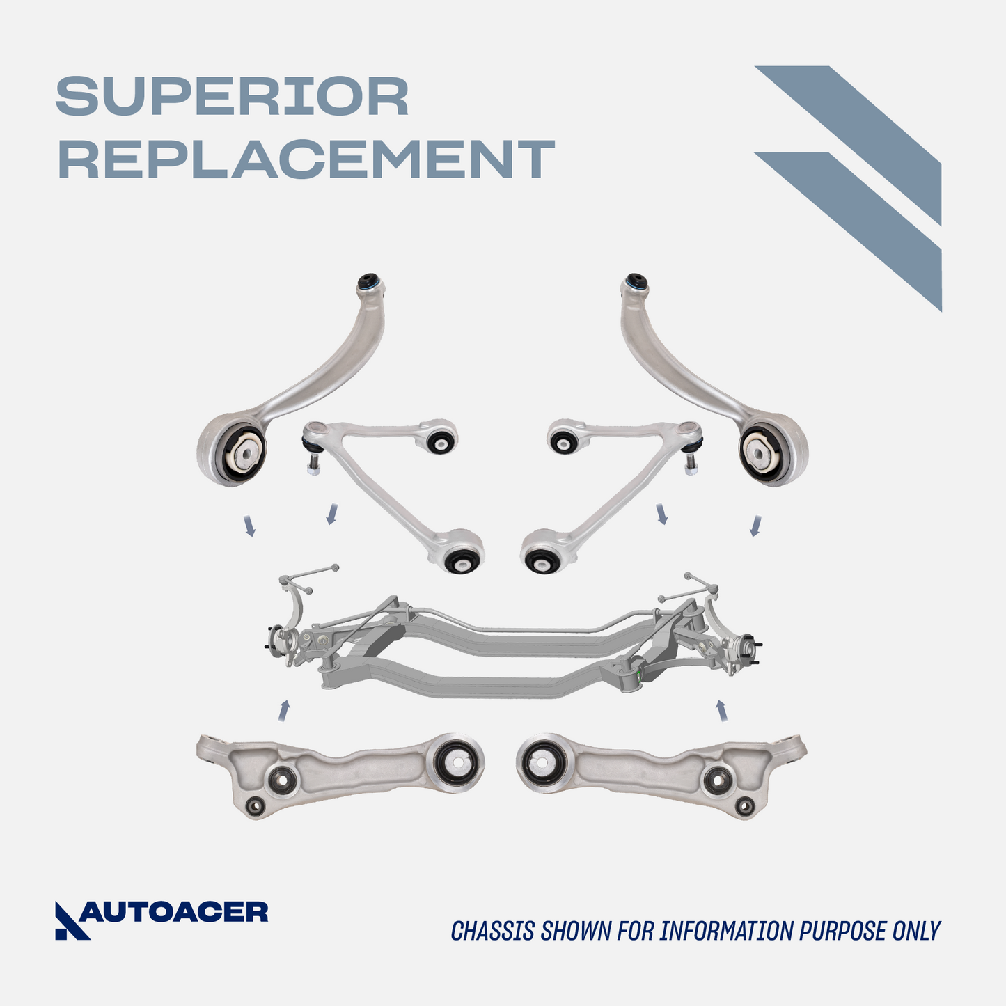 AUTOACER -8pc Front Upper Lower Control Arms with Bushings & Ball Joints Pre-Fitted, Trailing Arms & Stabilizer Bar Link for Jaguar S-Type (X200) V6 V8, XF, XFR, XFR-S (X250)