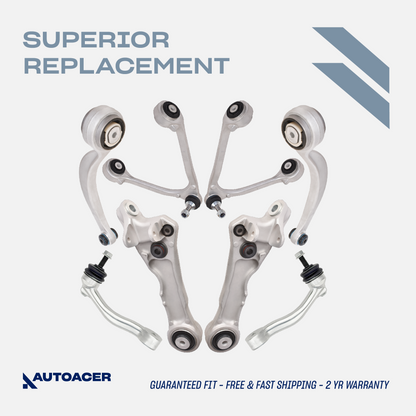 AUTOACER - 8pc Front Upper Lower Control Arms with Bushings & Ball Joints Pre-fitted, Trailing Arms & Stabilizer Bar Link Kit for Jaguar S-Type, XJ, XJR (X350, X358), XK, XKR, XKR-S (X150), Daimler Super Eight