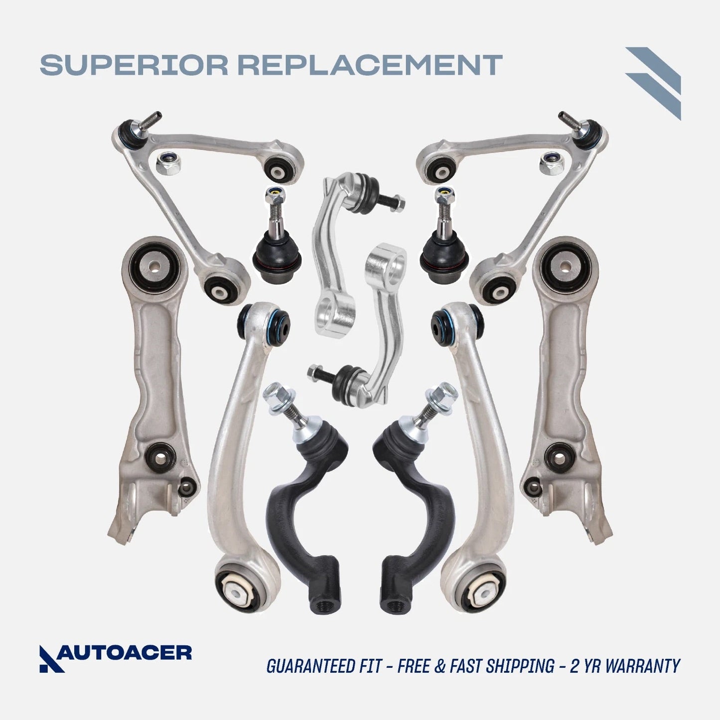 AUTOACER 12 piece Front Suspension Kit - Control Arms, Knuckle Arm Ball Joints, Outer Tie Rods & Sway Bar Links for Jaguar