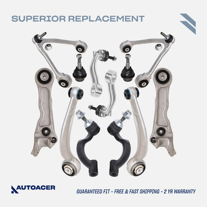 AUTOACER 12 piece Front Suspension Kit - Control Arms, Knuckle Arm Ball Joints, Outer Tie Rods & Sway Bar Links for Jaguar
