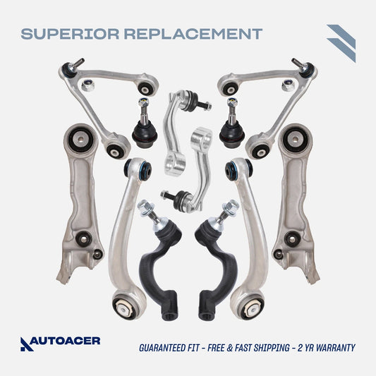 AUTOACER 12 piece Front Suspension Kit - Control Arms, Knuckle Arm Ball Joints, Outer Tie Rods & Sway Bar Links for Jaguar