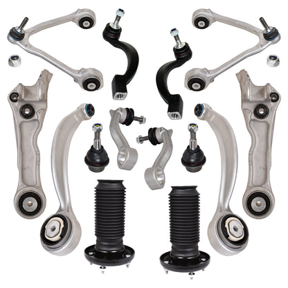 Complete Front Suspension Kit 14 pcs - Upper, Lower Control Arms, Lower Ball Joints, Sway Bar Links, Outer Tie Rod Set & Strut Mount Assembly for XK, XKR, XKR-S, XF, XFR, XFR-S