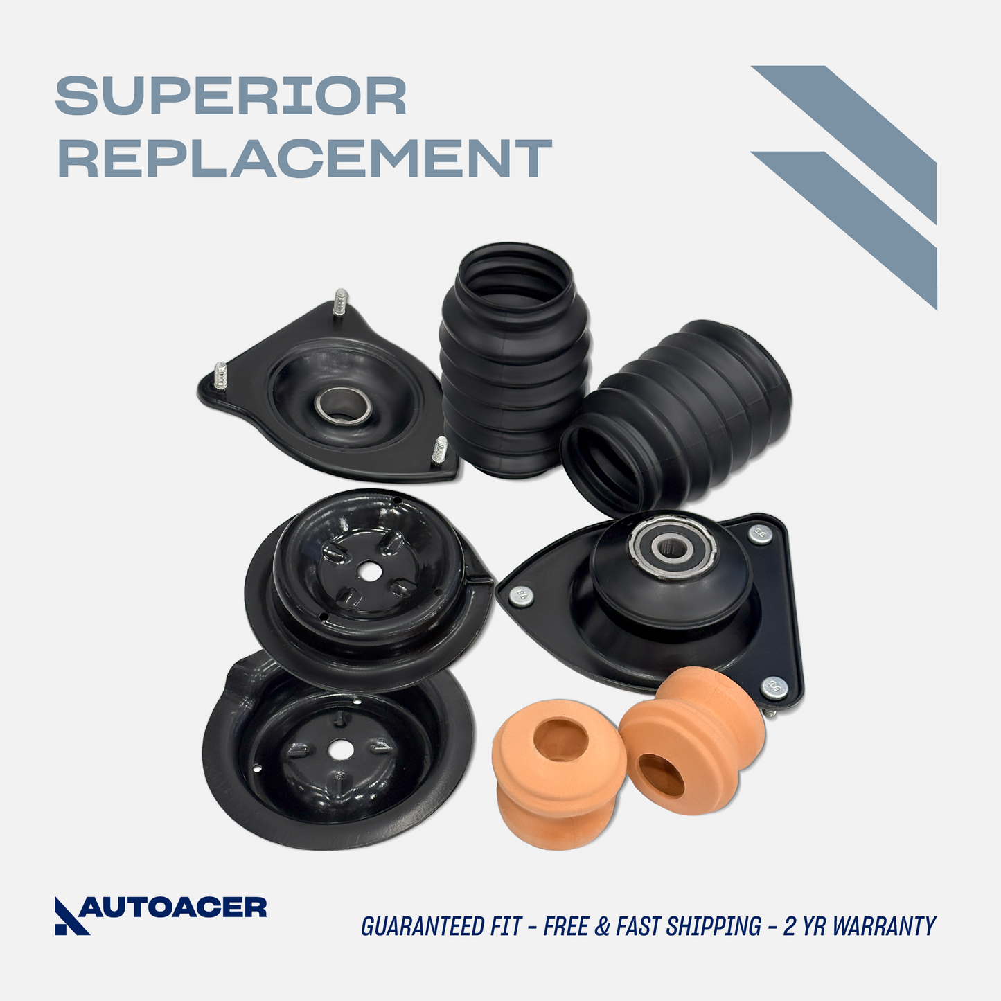 AUTOACER - 8pc Front Strut Mounts with Bearing, Bearing Seat, Dust Boots & Bump Stops for MINI COOPER (R50, R52, R53)