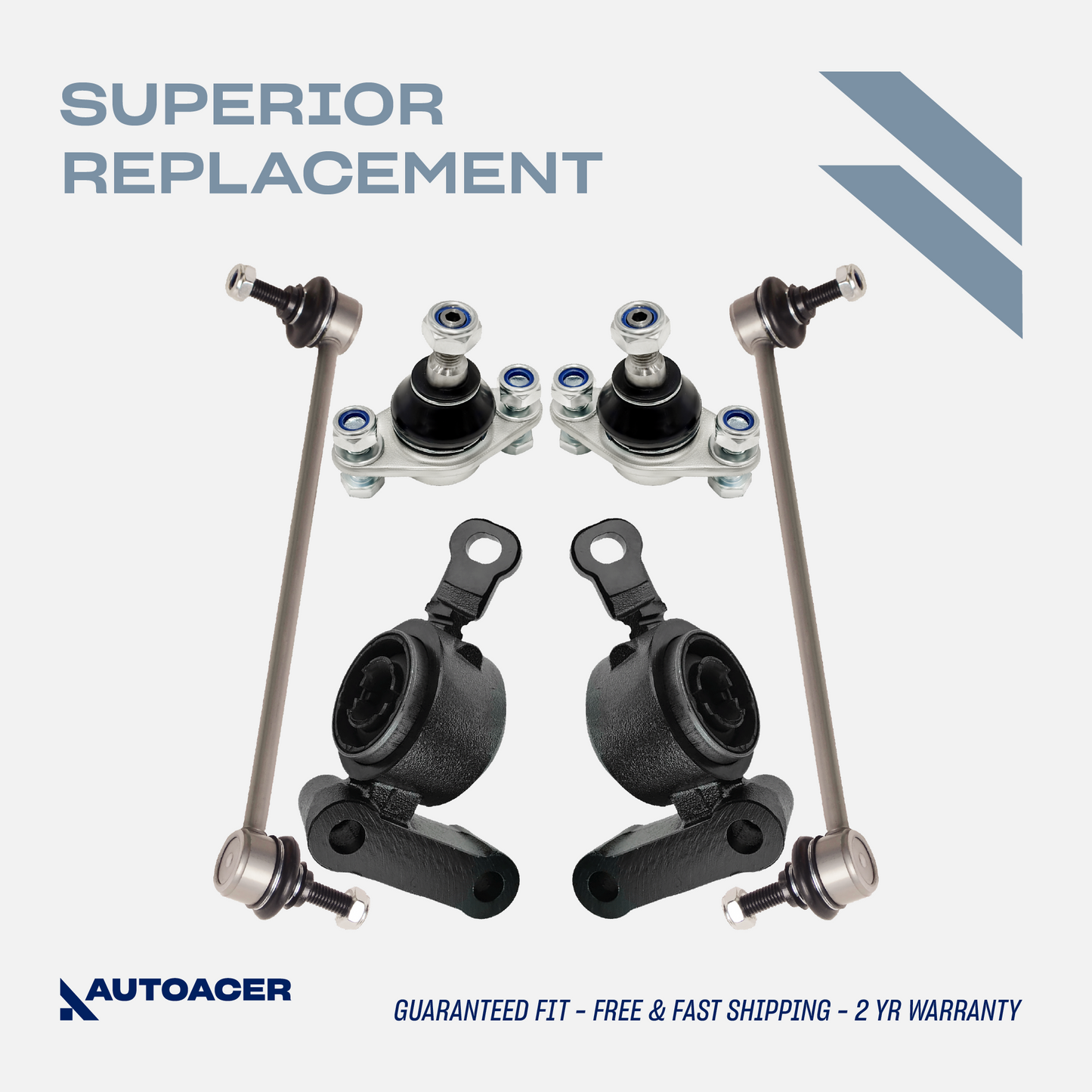 AUTOACER - 6pc Front Lower Control Arm Bushings with Brackets, Outer Ball Joints & Stabilizer Bar Links for MINI COOPER / S, CONVERTIBLE (R50, R52, R53)