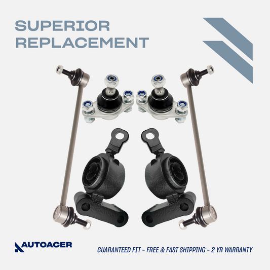 AUTOACER - 6pc Front Lower Control Arm Bushings with Brackets, Outer Ball Joints & Stabilizer Bar Links for MINI COOPER / S, CONVERTIBLE (R50, R52, R53)